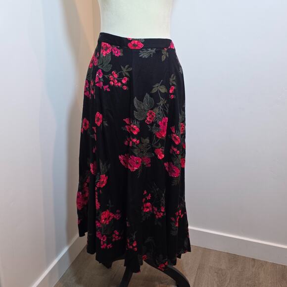 Vintage Koret Dark Floral MIDI Skirt Size 18 XL Roses Black Red Dark Romantic - Picture 2 of 7